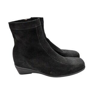 La Canadienne Elizabeth Black Suede Square Wedge Ankle Boots 33811 Womens 6.5 M
